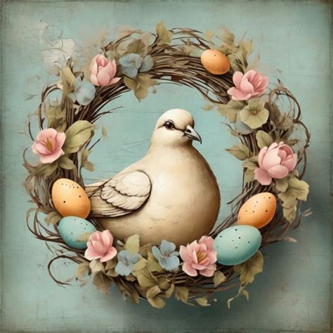 Easter Egg Floral Wreath Bird Art Free Stock Photo - Public Domain Pictures