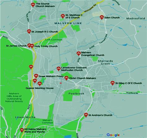 Map Of Churches In Malvern