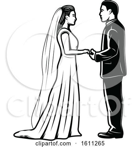 Clipart of a Black and White Wedding Couple - Royalty Free Vector Illustration by Vector ...