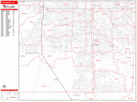 Chandler Arizona Zip Code Wall Map (Red Line Style) by MarketMAPS