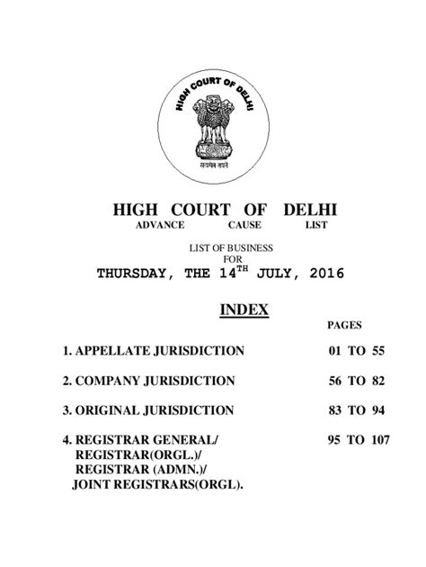 Fillable Online delhihighcourt nic Daily cause lists of Delhi High ...