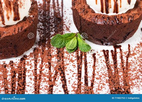 Delicious Chocolate Fondant with Ice Cream. Stock Image - Image of cocoa, white: 71982753