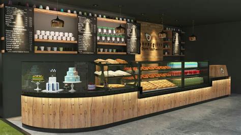 fantastic coffee shop counter design with bakery display showcase