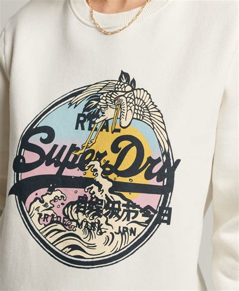 Womens - Vintage Logo Narrative Crew Sweatshirt in Ecru | Superdry UK