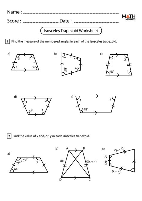 Properties Of Trapezoids Worksheet