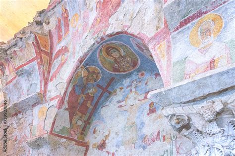 Medieval frescos in the St. Nicholas church in Myra. Demre, Antalya ...