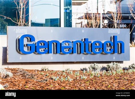 Feb 2, 2020 South San Francisco / CA / USA - Genentech sign at the headquarters in Silicon ...