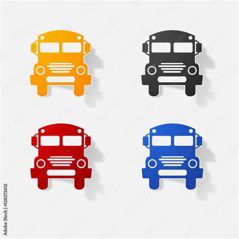 Sticker paper products realistic element design illustration school bus ...