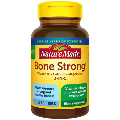 Nature Made Bone Strong with Calcium 260mg Helps Support Bone Strength, Vitamin D3 1000IU to Aid ...