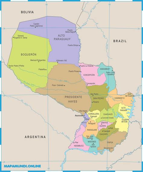 ⊛ Mapa de Paraguay 🥇 Político & Físico Grande Para Imprimir 2022