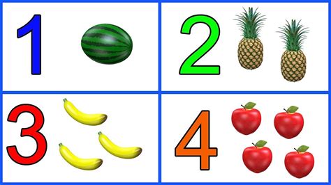 Learn 1 to 10 Numbers & Fruit Names | 123 Number Names | 1234 Counting ...