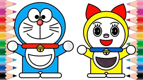 How to Draw Doraemon and Dorami Coloring Pages for Kids Learn Colors Youtube Video for Children ...