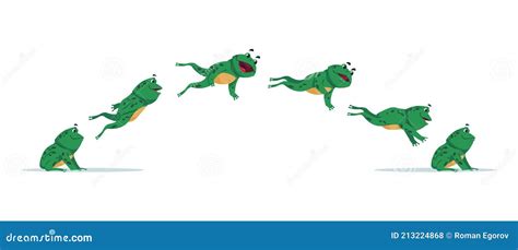 Jumping Frog. Cartoon Animation Sequence With Amphibian Movement. Side ...