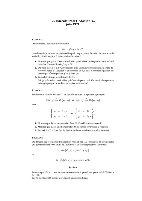 L’équation différentielle - exercices de mathématique - Docsity