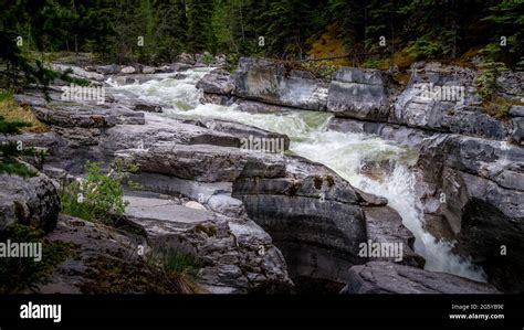 Maligne River as it enter Maligne Canyon upstream of First Bridge in ...