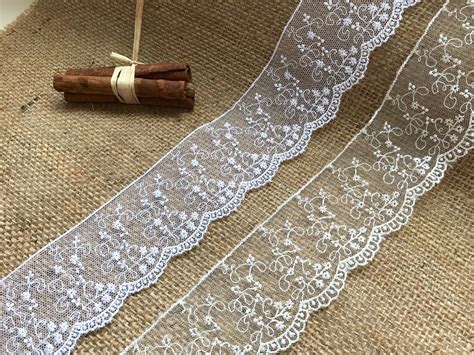 Delicate White or Ivory Embroidered Tulle Lace Trim 5 | Etsy