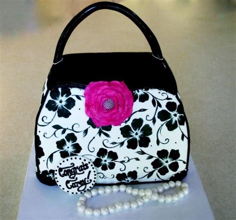 Handpainted purse cake with jeweled sugar flower and edible pearls ...