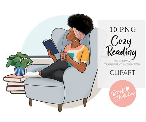 Girl Reading Clipart Black Woman Reading Book Clip Art Cozy - Etsy