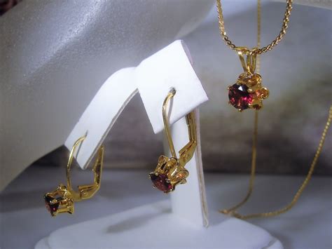 Garnet Jewelry Set, Genuine Garnet Set, Gold Plated Jewelry Set ...