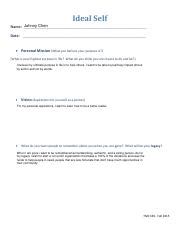 Ideal Self Worksheet.pdf - Ideal Self Johnny Chen Name: _ Date: _ Personal Mission (What you ...