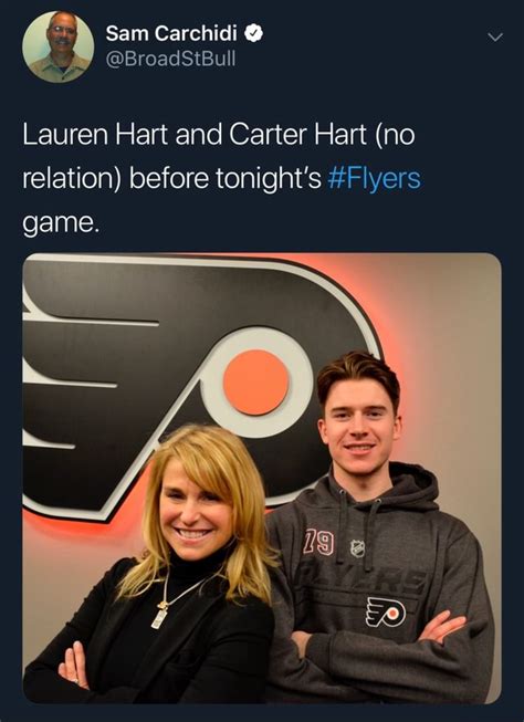 Lauren Hart and Carter Hart (no relation) before tonight’s #Flyers game