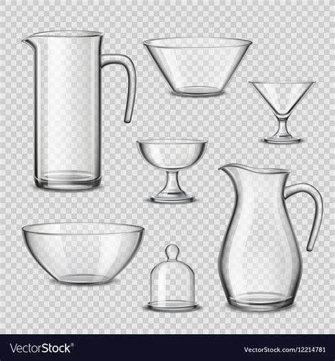 Realistic glassware kitchen utensils transparent Vector Image