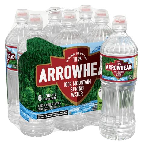 ARROWHEAD Brand 100% Mountain Spring Water, 23.7-ounce plastic sport cap bottles (Pack of 6 ...