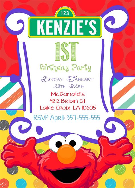 Elmo Birthday Invitation PRINTABLE Digital File 5x7 Sesame Street Birthday Invitations, Sesame ...