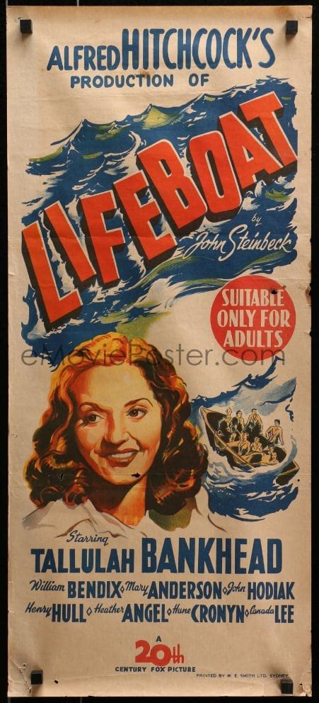 eMoviePoster.com: 1z848 LIFEBOAT Aust daybill 1943 Alfred Hitchcock classic, art of Tallulah ...