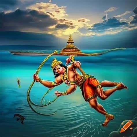 Image of flying hanuman in search of sita on Craiyon