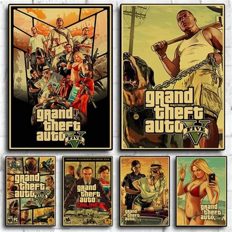 GTA 5 Poster Canvas Painting Wall Art Grand Theft Auto V Game Wallpaper ...