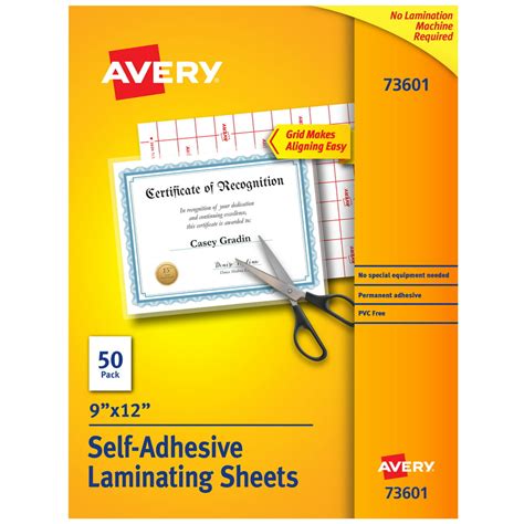 Avery Self-Adhesive Laminating Sheets, 9" x 12", 50 Clear Laminating ...