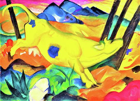 Digital Remastered Edition - The Yellow Cow Painting by Franz Marc - Pixels