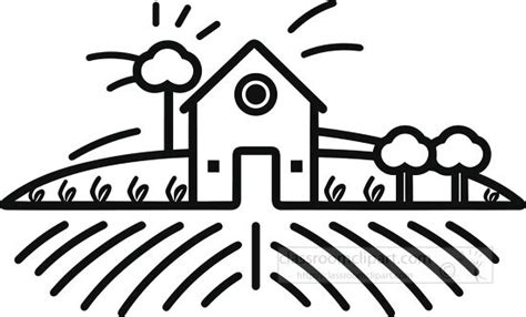 Places and buildings Outline Clipart-farm with crops black outline