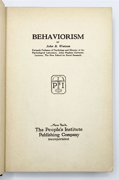 BEHAVIORISM by Watson, John B.: Very good. (1925) First edition. | Type Punch Matrix