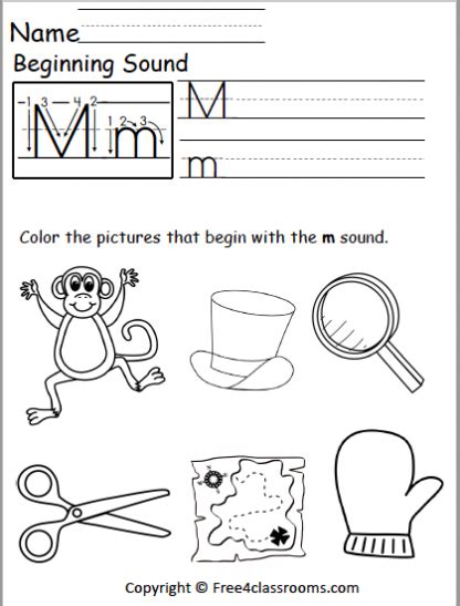 Free Beginning Sounds Worksheet - Letter M - Free Worksheets - Free4Classrooms