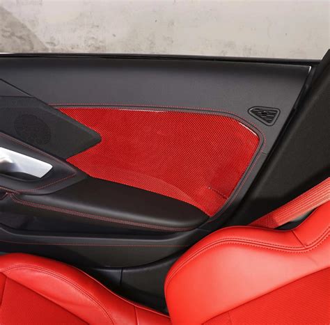 2020 - 24 C8 Corvette Soft Carbon Fiber Door Panel Insert Covers in Black / Red | Next-Gen ...