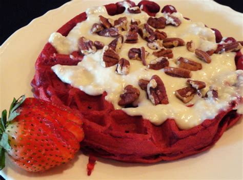 Red Velvet Waffles with Cream Cheese Glaze Recipe | Just A Pinch Recipes