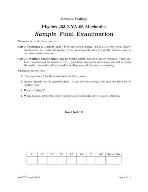 Sample Final Exam