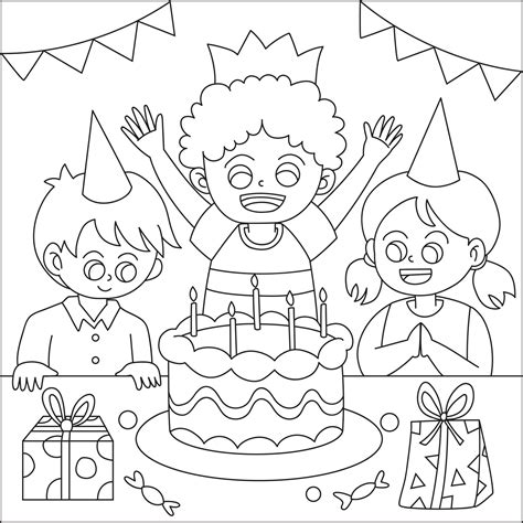 Birthday party coloring page vector 25345297 Vector Art at Vecteezy