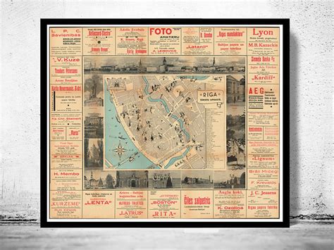 Old Map of Riga Latvia - VINTAGE MAPS AND PRINTS