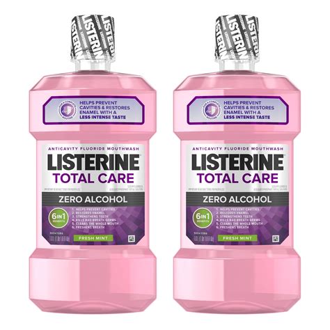 Listerine Total Care Zero Alcohol-Free Mouthwash, Fresh Mint, 2 x 1 L - Walmart.com