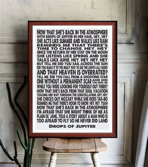 Train Drops Of Jupiter song lyrics art print modern home | Etsy