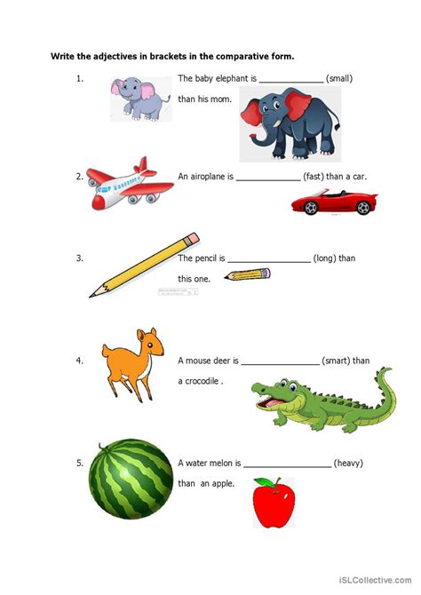 Comparative Adjectives Worksheet Kids