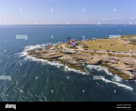 Beavertail Lighthouse in Beavertail State Park aerial view in summer ...