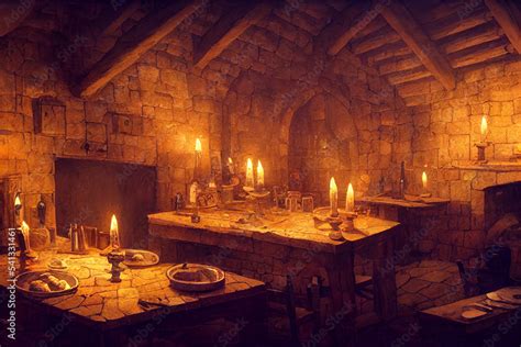 Concept art illustration of medieval tavern Stock Illustration | Adobe Stock