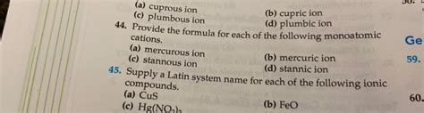 Solved 50. Gel (a) cuprous ion (b) cupric ion (c) plumbous | Chegg.com