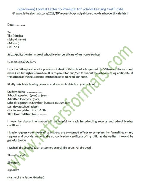 The amazing Sample Formal Letter To Principal For School Leaving Certificate Inside School ...