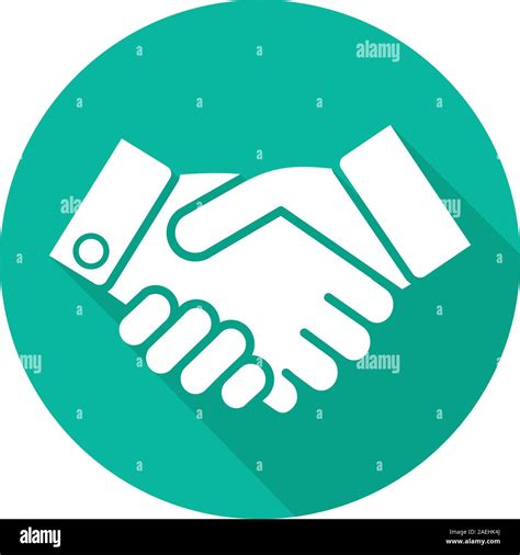 Handshake flat design long shadow icon. Business partnership. Negotiations. Vector silhouette ...