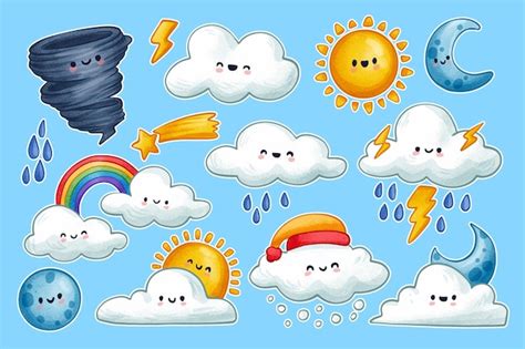 Free Vector | Collection of cartoon weather signs